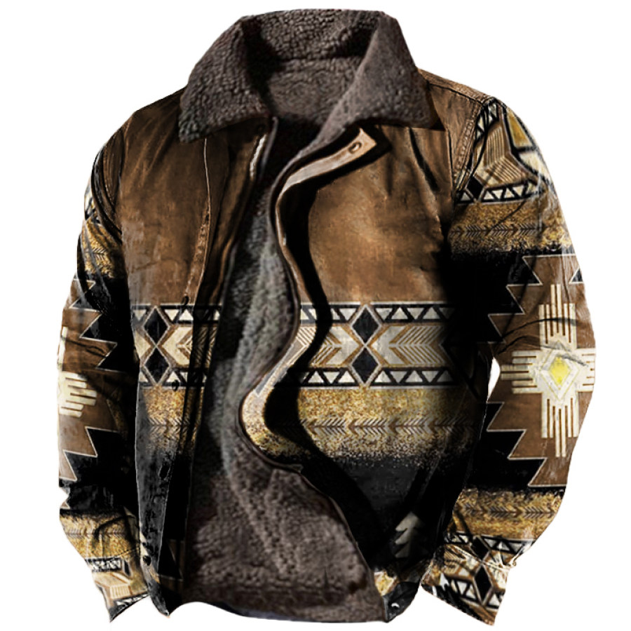 

Chaqueta Táctica Con Cremallera Y Forro Polar Con Estampado étnico Vintage Para Hombre