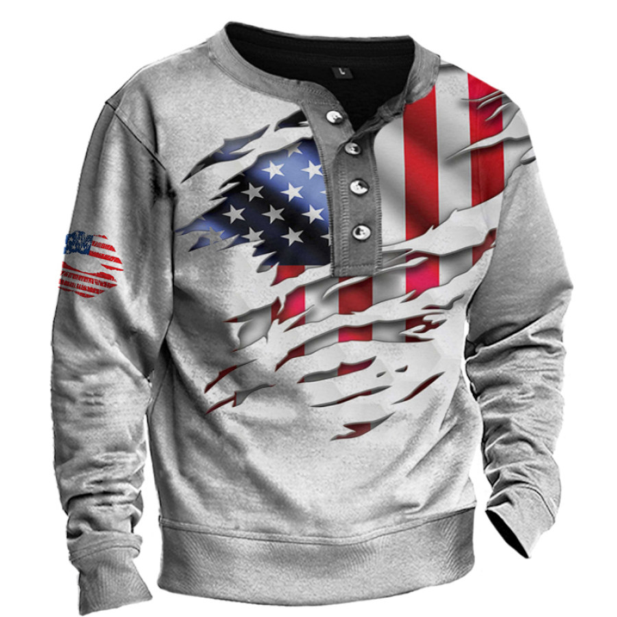 

Men's Distressed American Flag Long Sleeve Sweatshirt