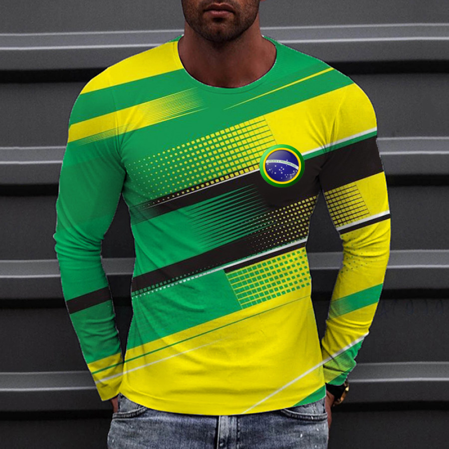

Men's Casual Brazilian Football Fan Long Sleeve T-Shirt