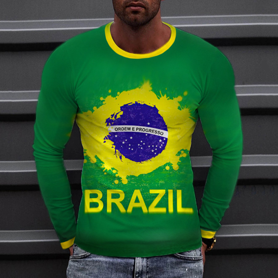

Men's Casual Brazil Flag Football Fan Long Sleeve T-Shirt