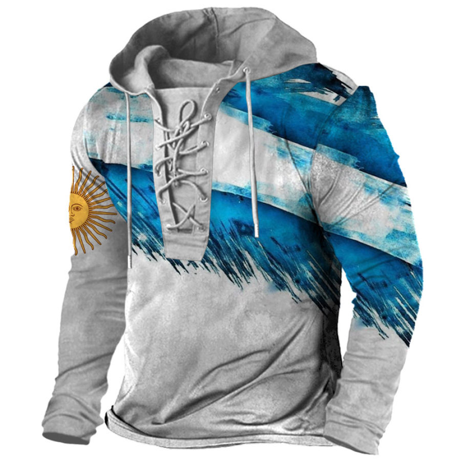 

Men's Argentina Soccer Team Print Lace-Up Hooded Fan T-Shirt