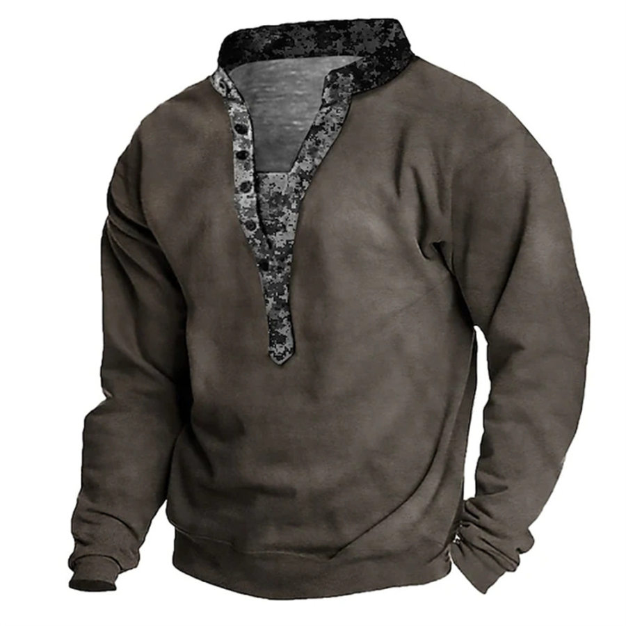 

Men's Ethnic Print Henley Collar Sweatshirt