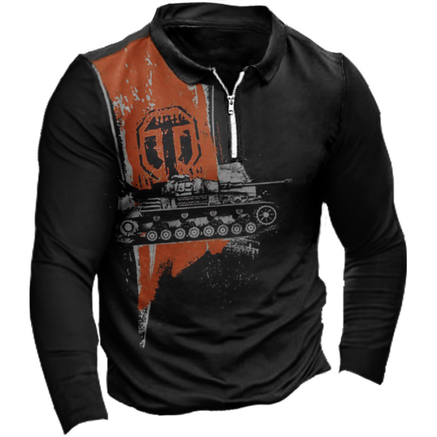 

Men's Tank Military Graphic Print Zip Polo T-Shirt