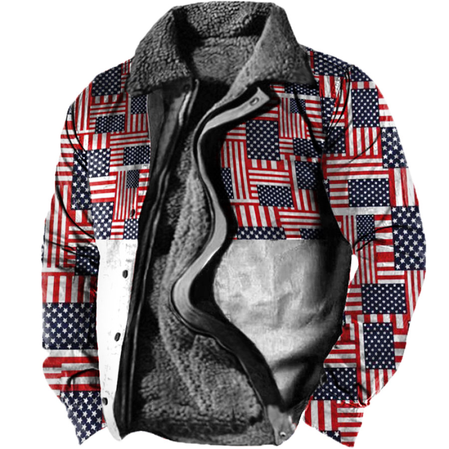 

Men's Vintage American Flag Long Sleeve Fleece Jacket