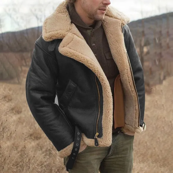Men's Outdoor Thickened Fur Faux Leather Jacket - Villagenice.com 