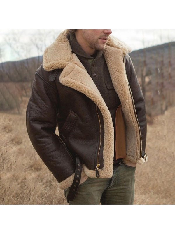 Men's Outdoor Thickened Fur Faux Leather Jacket