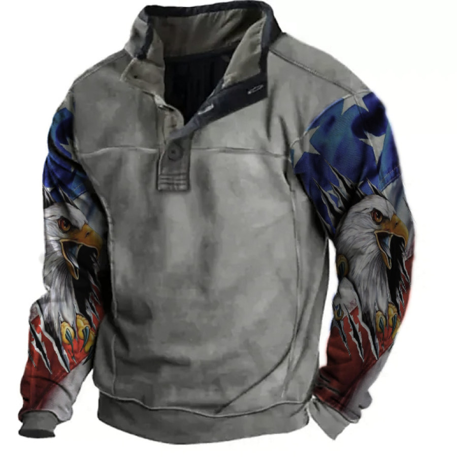 

Men's Vintage Casual Eagle And Flag Print Sweatshirt