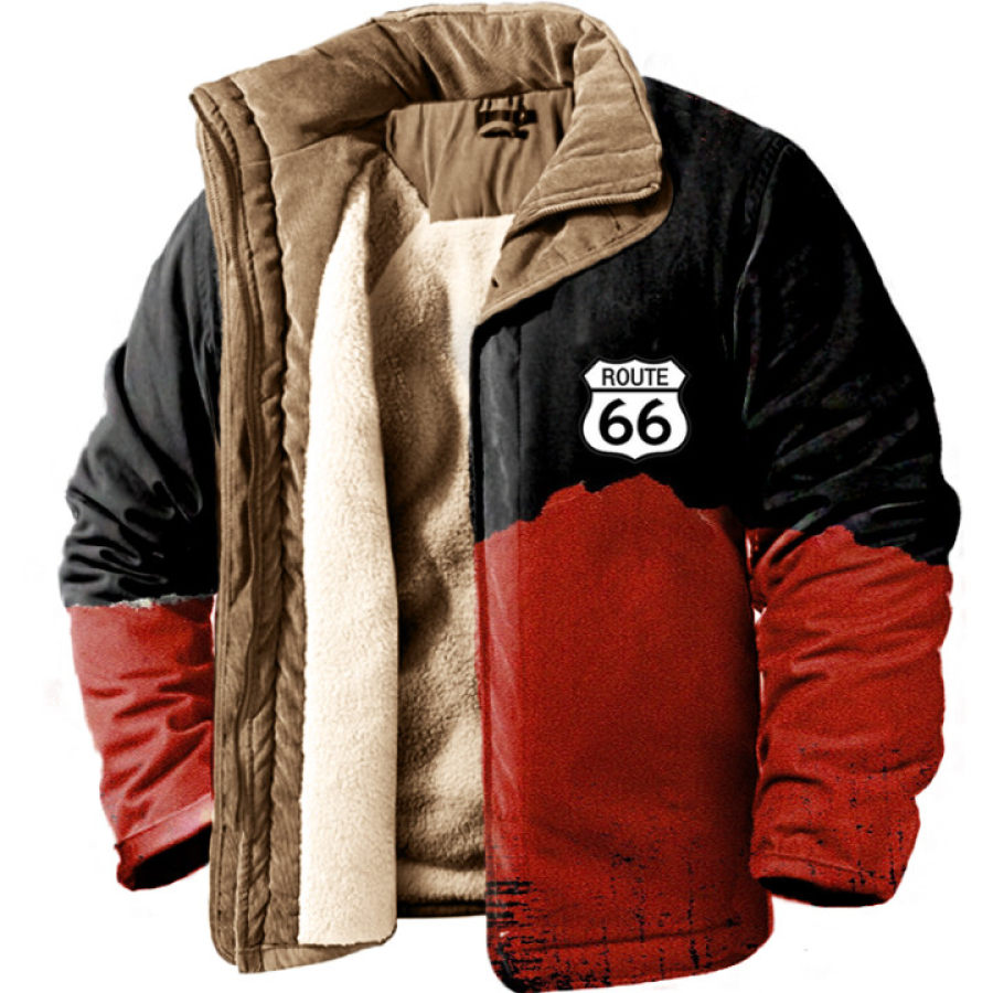 

Men's Vintage And Distressed Route 66 Fleece Long Sleeve Jacket