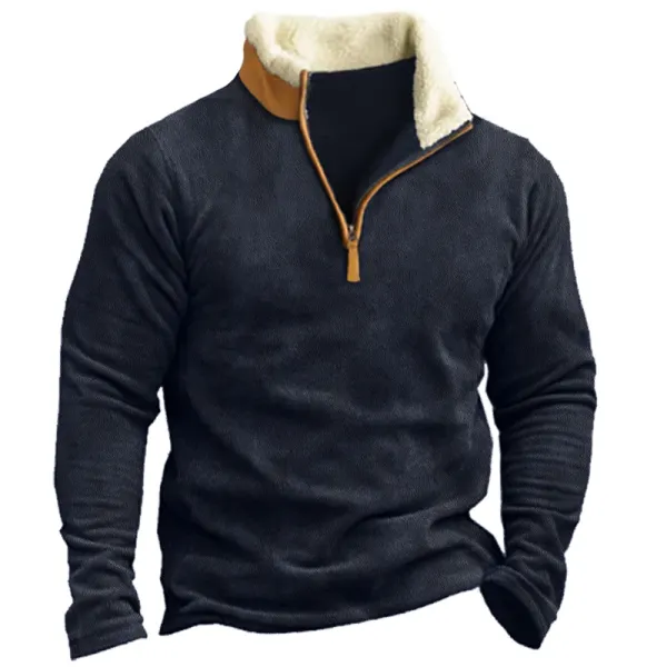 Men's Zip Collar Fleece Lamb Wool Thermal Sweatshirt - Chrisitina.com 