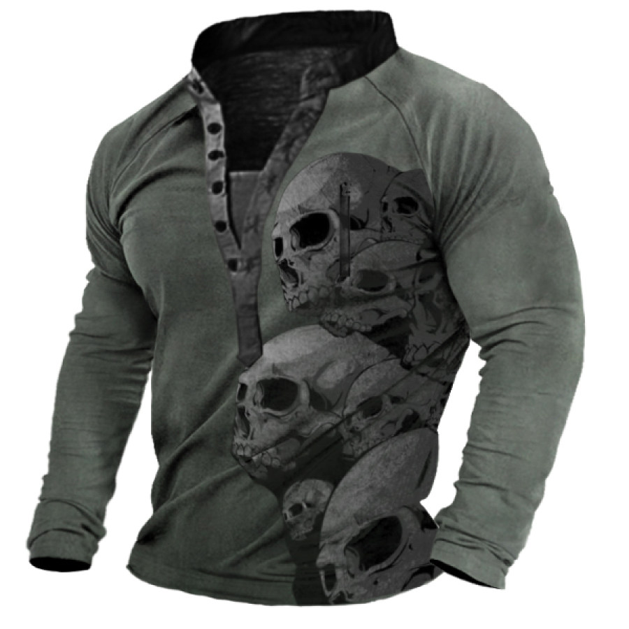 

Men's Outdoor Skull Print Henley T-Shirt