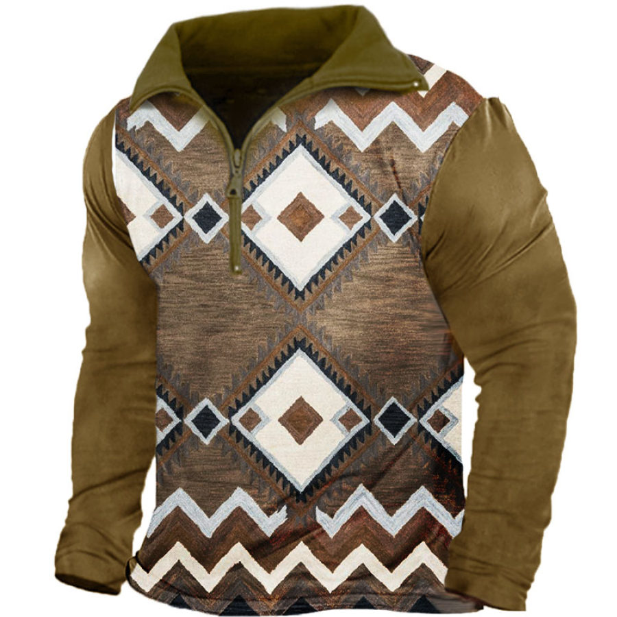 

Men's Vintage Ethnic Distressed Long Sleeve T-Shirt