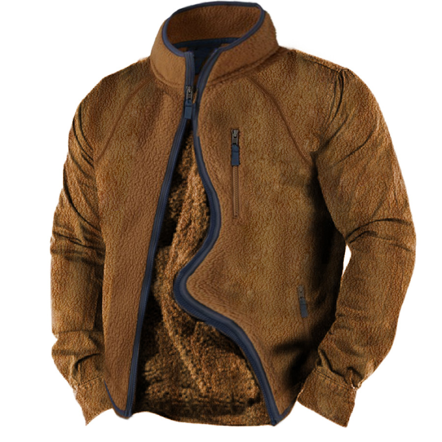 

Men's Vintage Thick Flannel Stand Collar Pocket Tactical Jacket