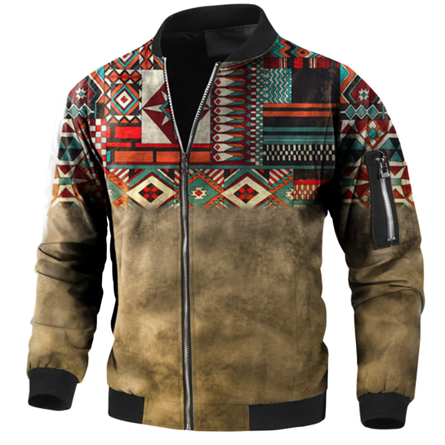 

Men's Vintage Western Print Outdoor Pocket Jacket