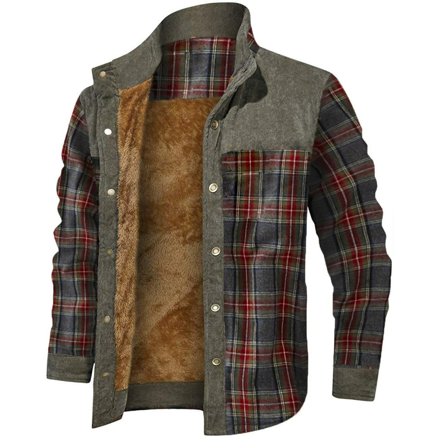 

Men's Retro Check Pattern Stitching Warm Wanderer Jacket