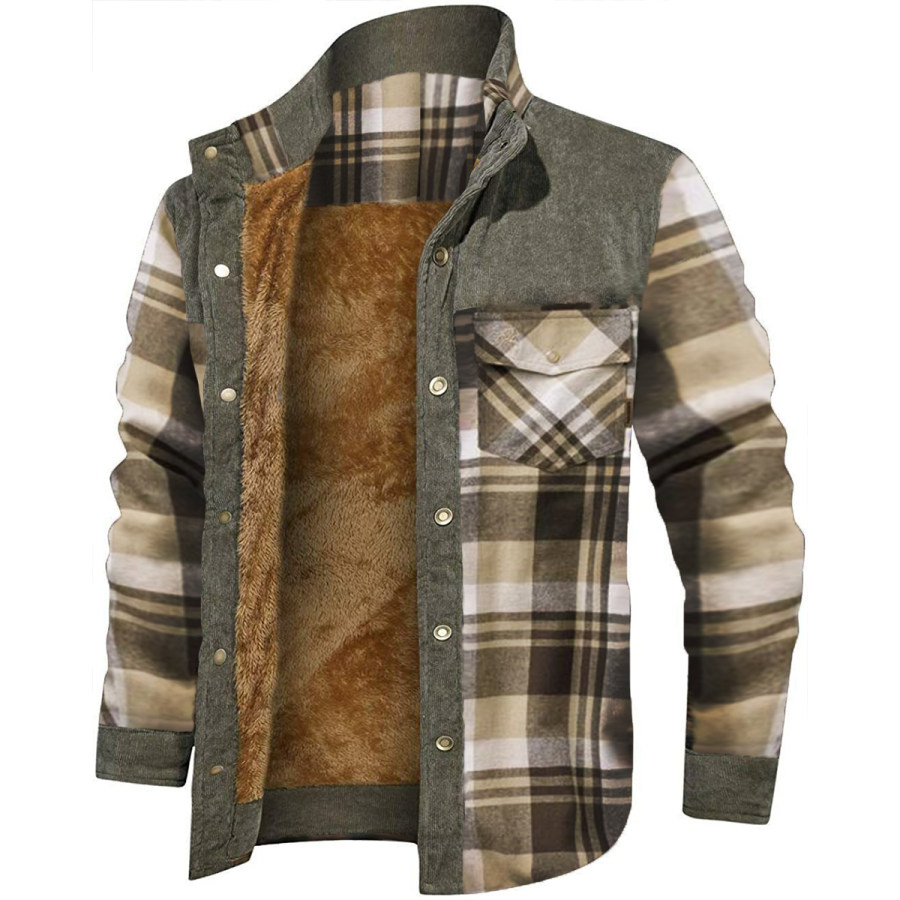 

Men's Retro Check Pattern Stitching Warm Wanderer Jacket