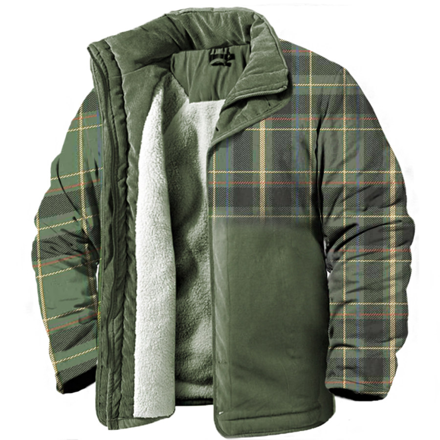 

Men's Vintage Casual Check Fleece Long Sleeve Jacket