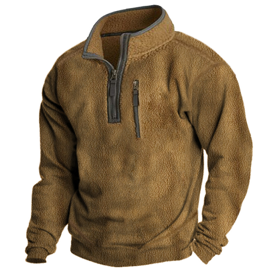 

Men's Outdoor Casual Long Sleeve Stand Collar Fleece Sweater