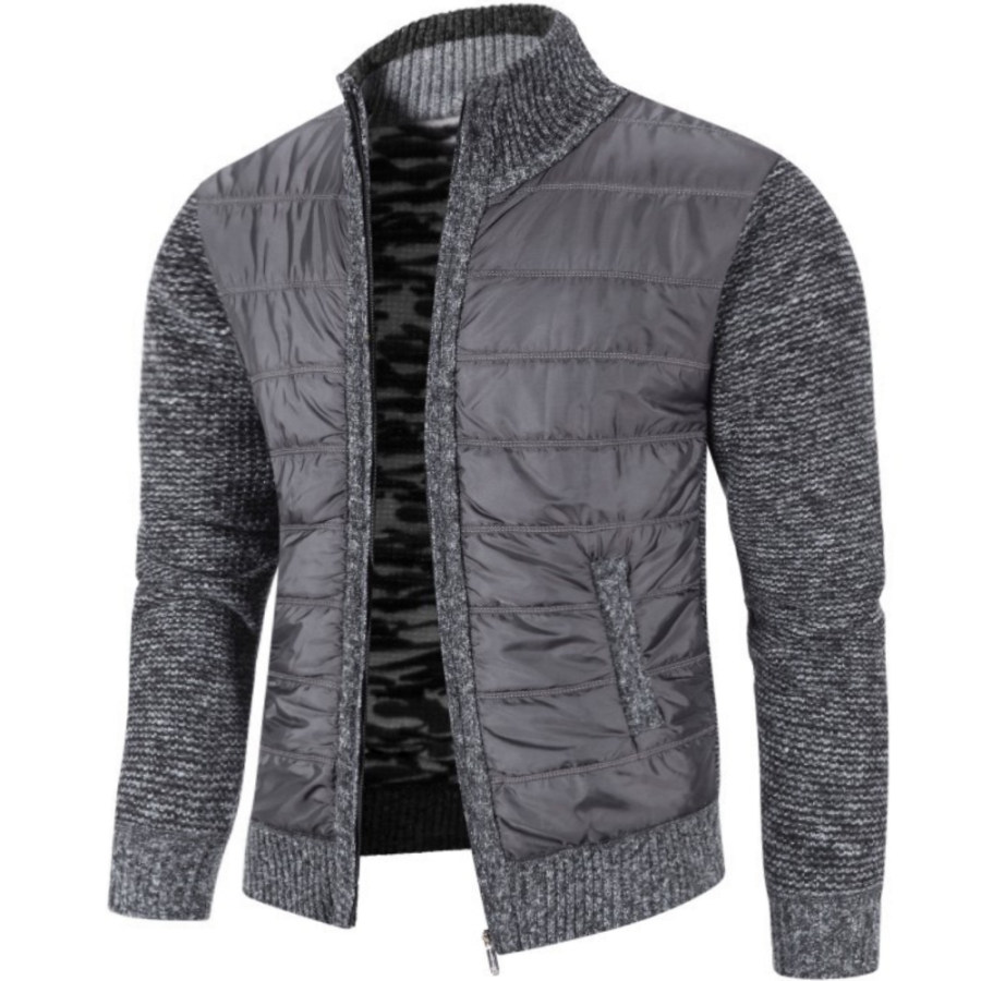 

Men's Autumn And Winter Fleece Warm Patchwork Knitted Jacket