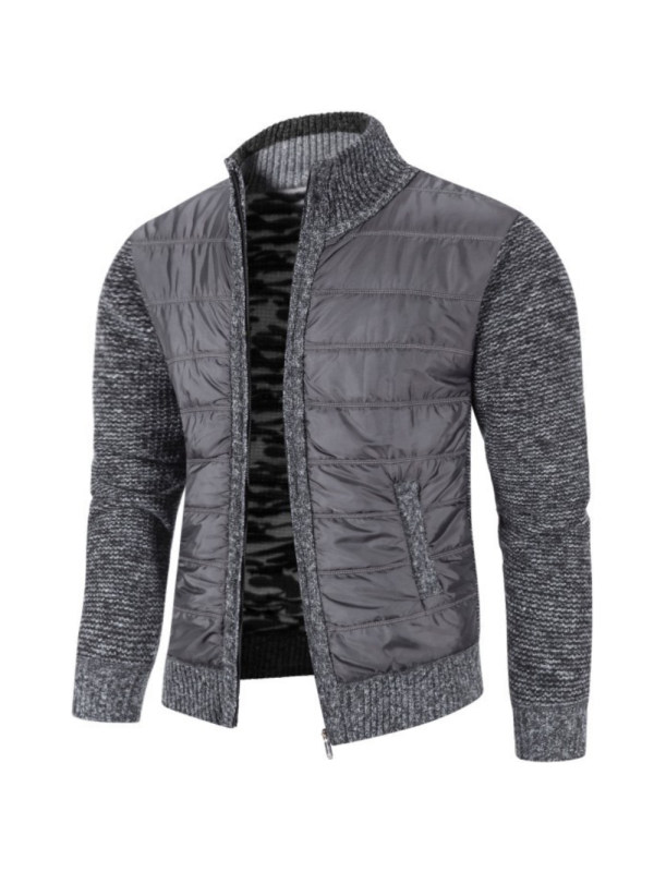 Men's Autumn And Winter Fleece Warm Patchwork Knitted Jacket