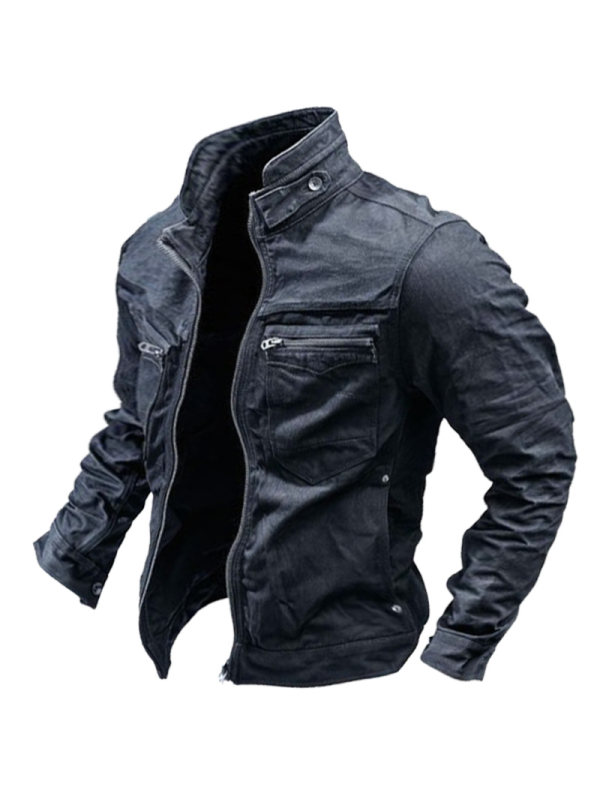 Men's Outdoor Vintage Zip Pocket Denim Jacket