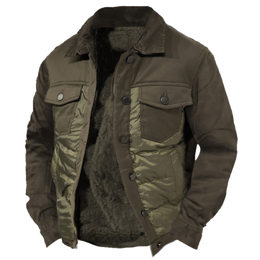 

Men's Vintage Outdoor Warm Patchwork Pocket Tactical Fleece Liner Jacket