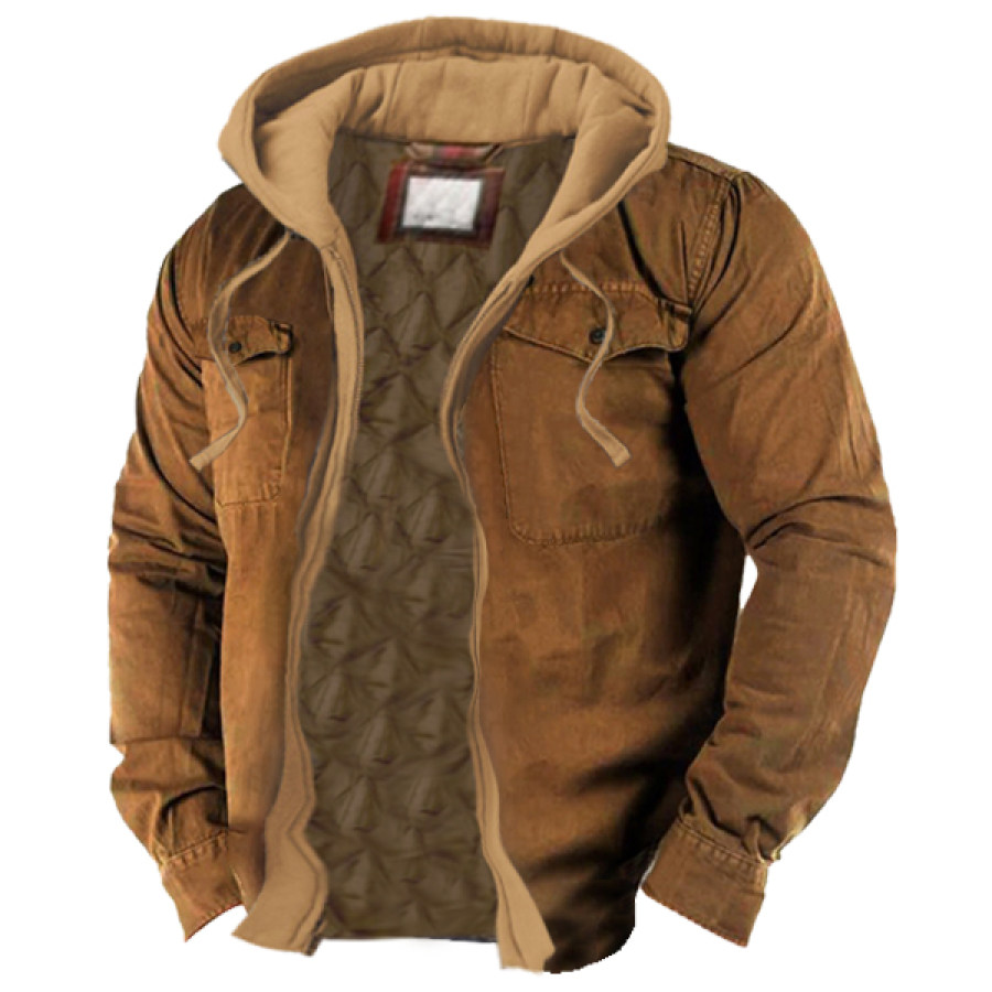 

Men's Vintage Thick Lapel Pocket Tactical Hooded Jacket