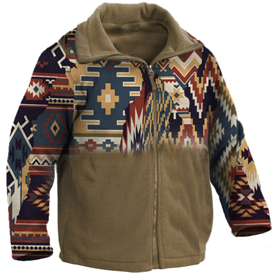 

Men's Vintage Ethnic Pattern Long Sleeve Fleece Jacket