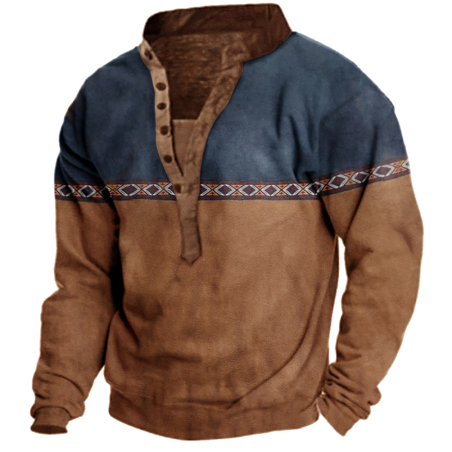 

Sudadera Azteca Con Cuello Henley Para Hombre