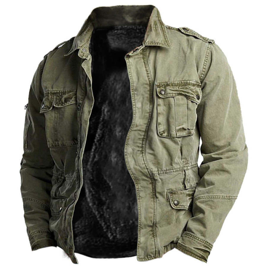 

Men's Vintage Outdoor Training Denim Pocket Fleece Lining Thermal Jacket