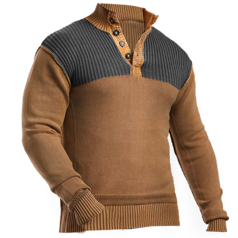 

Men's Outdoor Retro Contrast Warm Tactical Henley Sweater Pullover