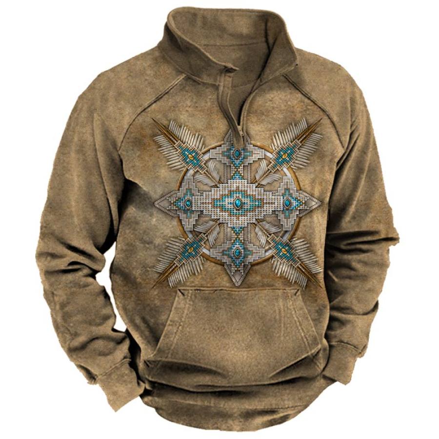 

Men's Vintage Native American Print Outdoor Pocket Sweatshirt