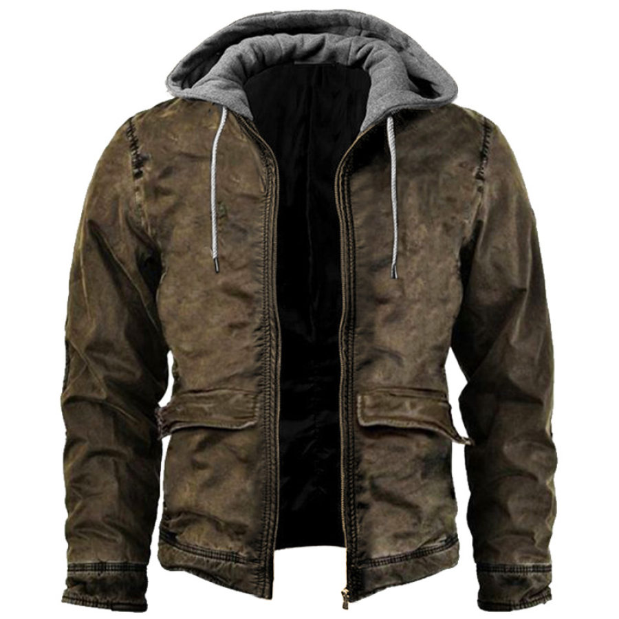 

Men's Retro Outdoor Warm Tactical Hooded Panel Denim Jacket