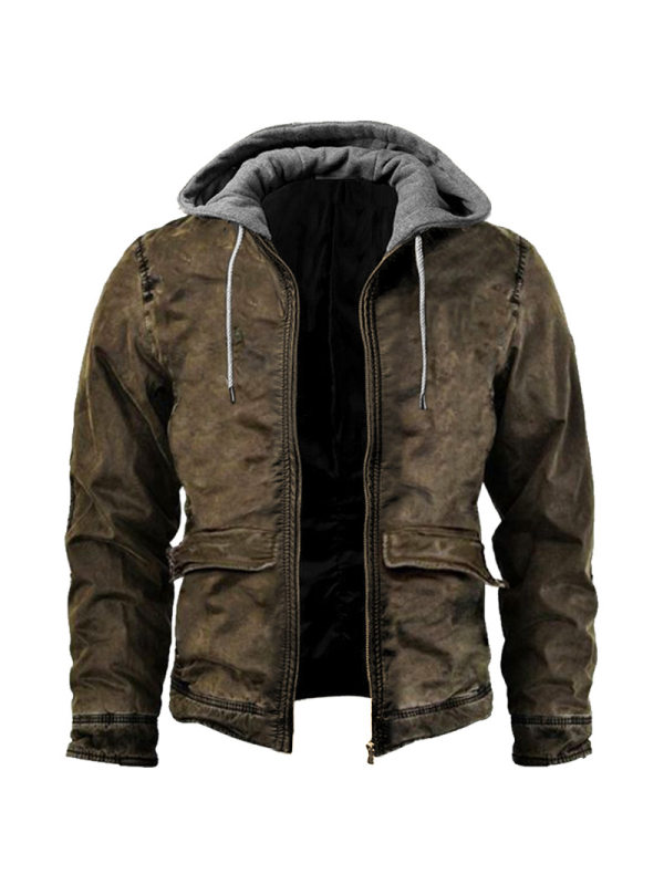 Men's Retro Outdoor Warm Tactical Hooded Panel Denim Jacket