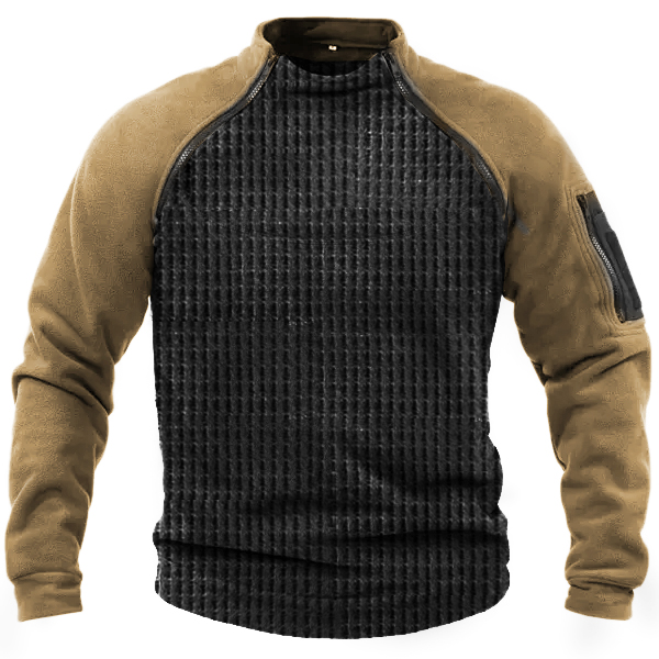 Men's Outdoor Waffle Fleece Chic Stitching Tactical Bottom Warm T-shirt