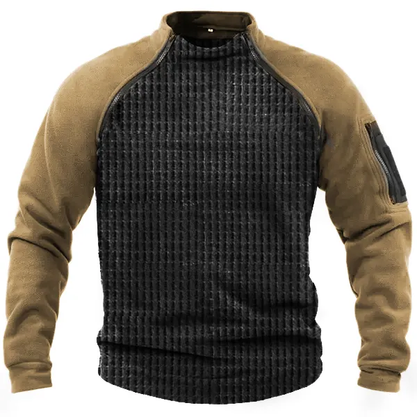 Men's Outdoor Waffle Fleece Stitching Tactical Bottom Warm T-Shirt - Cotosen.com