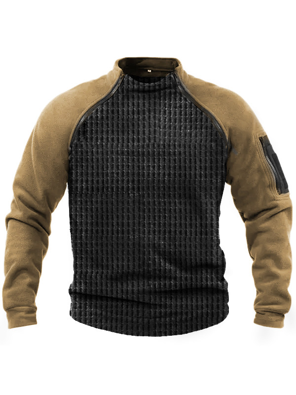 Men's Outdoor Waffle Fleece Stitching Tactical Bottom Warm T-Shirt