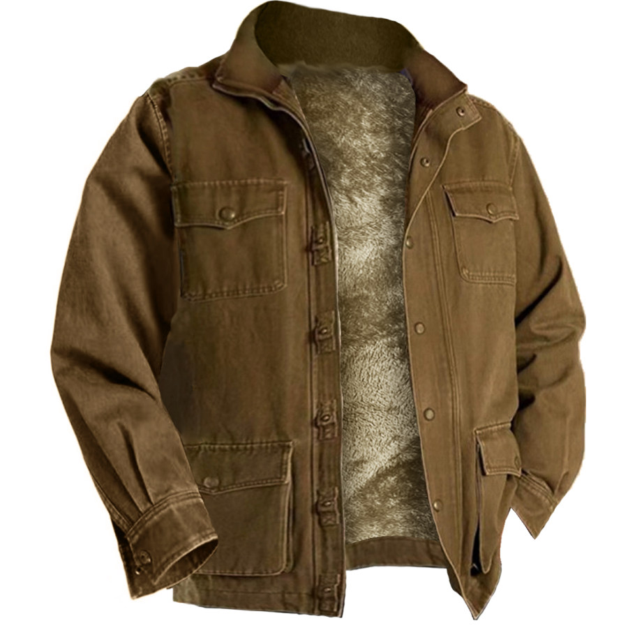 

Men's Vintage Distressed Long Sleeve Fleece Jacket