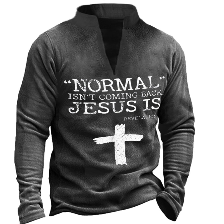 

Men's Vintage Distressed Cross Long Sleeve Sweater