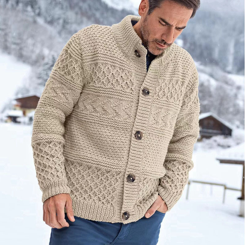 Men's Vintage Jacquard Long Sleeve Chic Sweater Cardigan Jacket