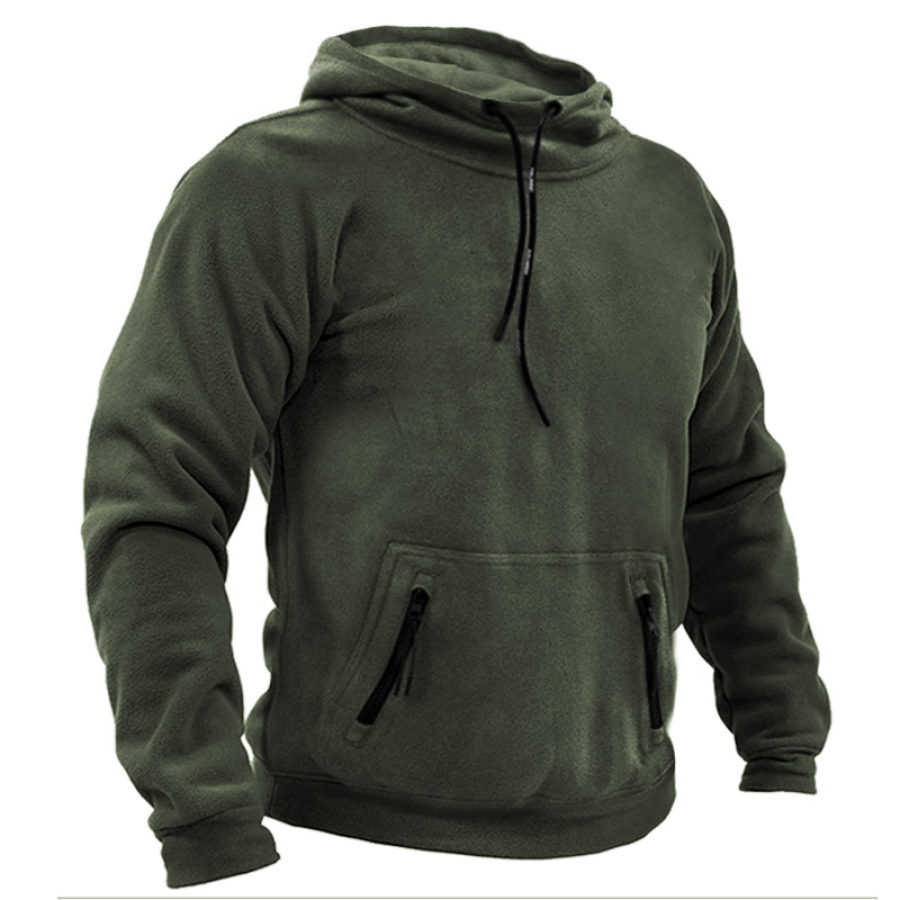 

Men's Retro Outdoor Fleece Warm Zip Pocket Lace-Up Training Hoodie
