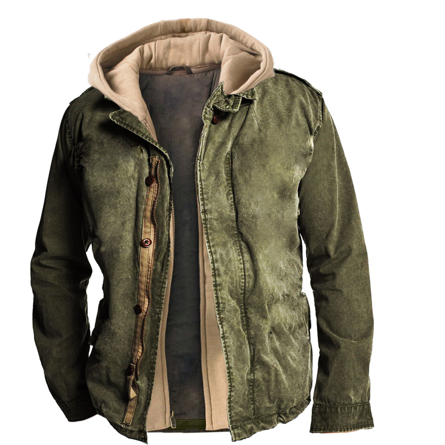 

Men's Vintage Distressed Hooded Jacket