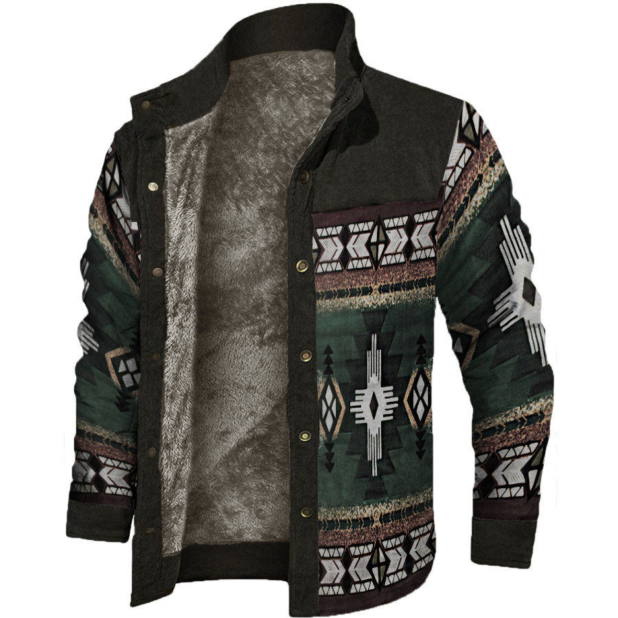 

Men's Vintage Print Long Sleeve Fleece Jacket