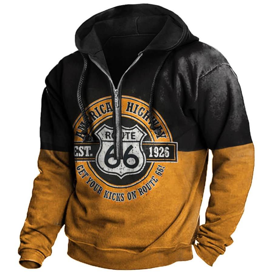 

Men's Vintage Route 66 Print Zipper Hoodie
