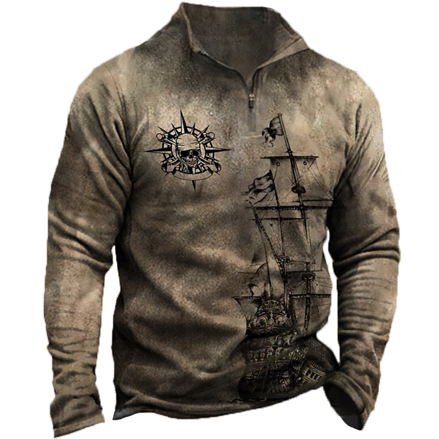 

Men's Vintage Sailing Nautical Skull Long Sleeve Sweatshirt