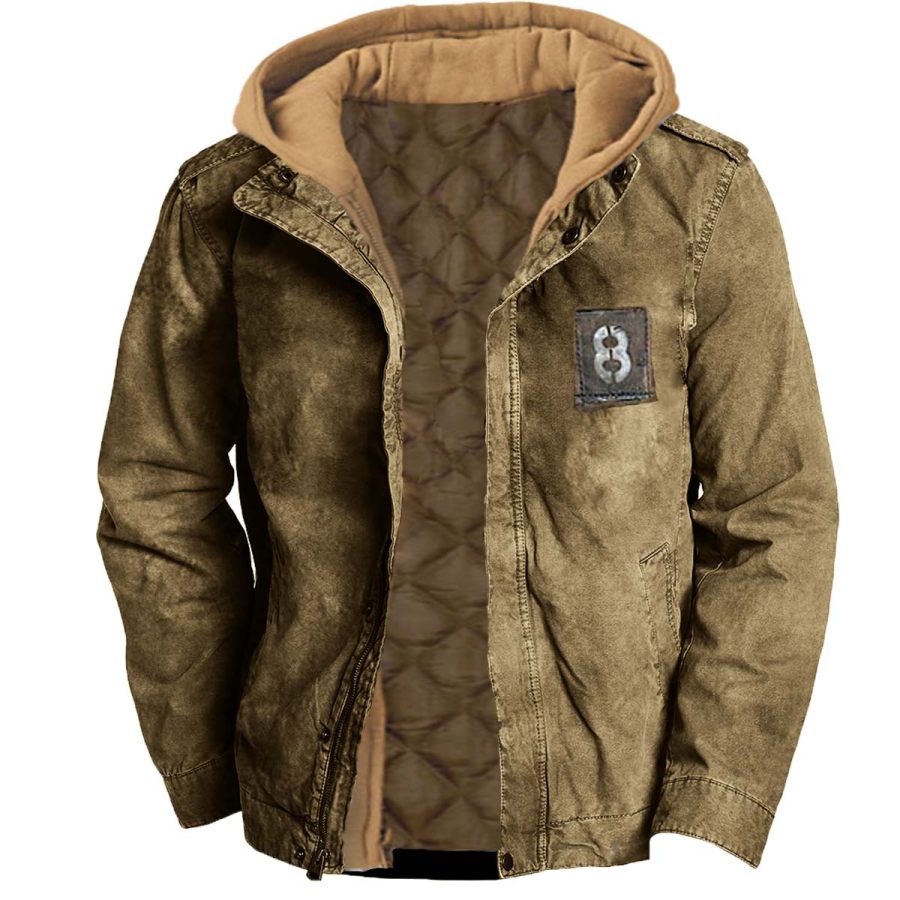 

Men's Vintage Distressed Long Sleeve Hooded Jacket