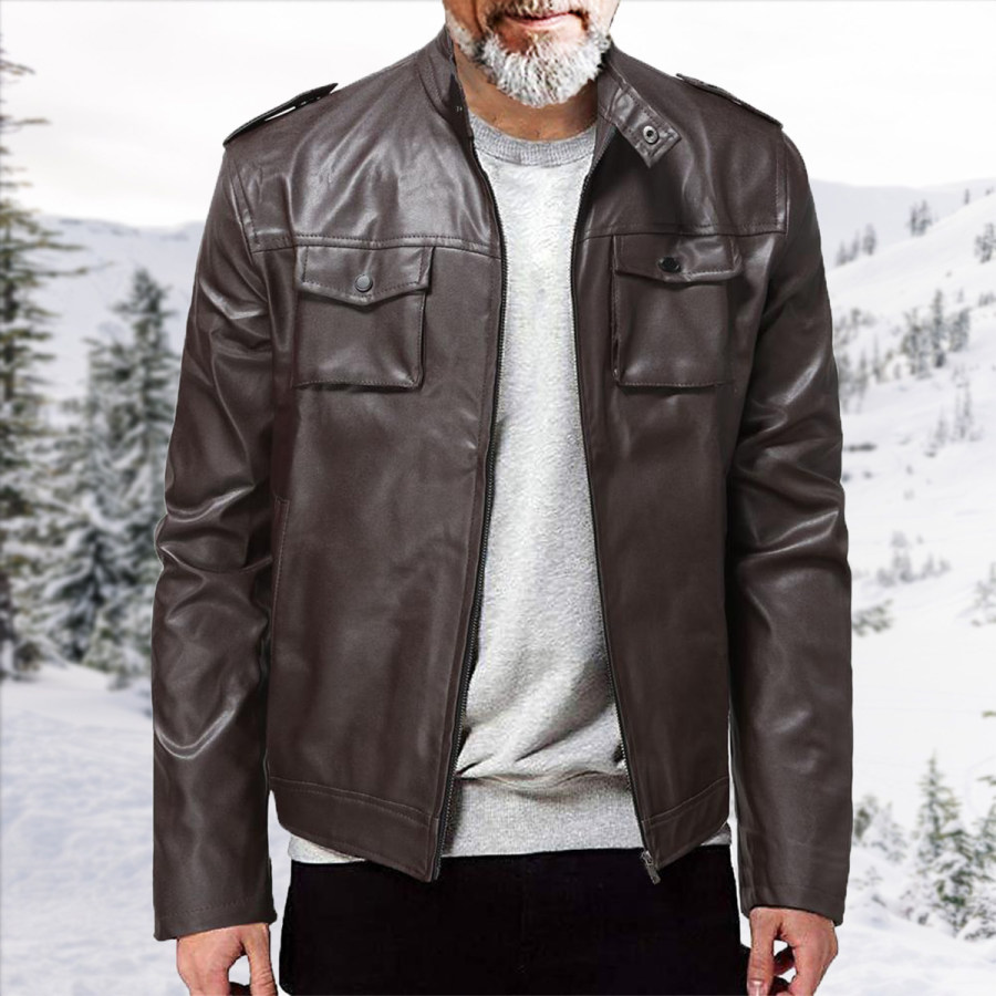 

Men's Retro Motorcycle Style Long Sleeve Leather Jacket