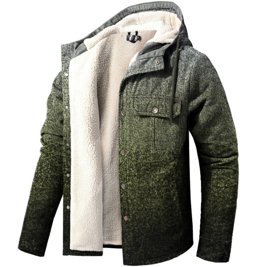 

Men's Vintage Aztec Ethnic Print Gradient Fleece Hooded Jacket
