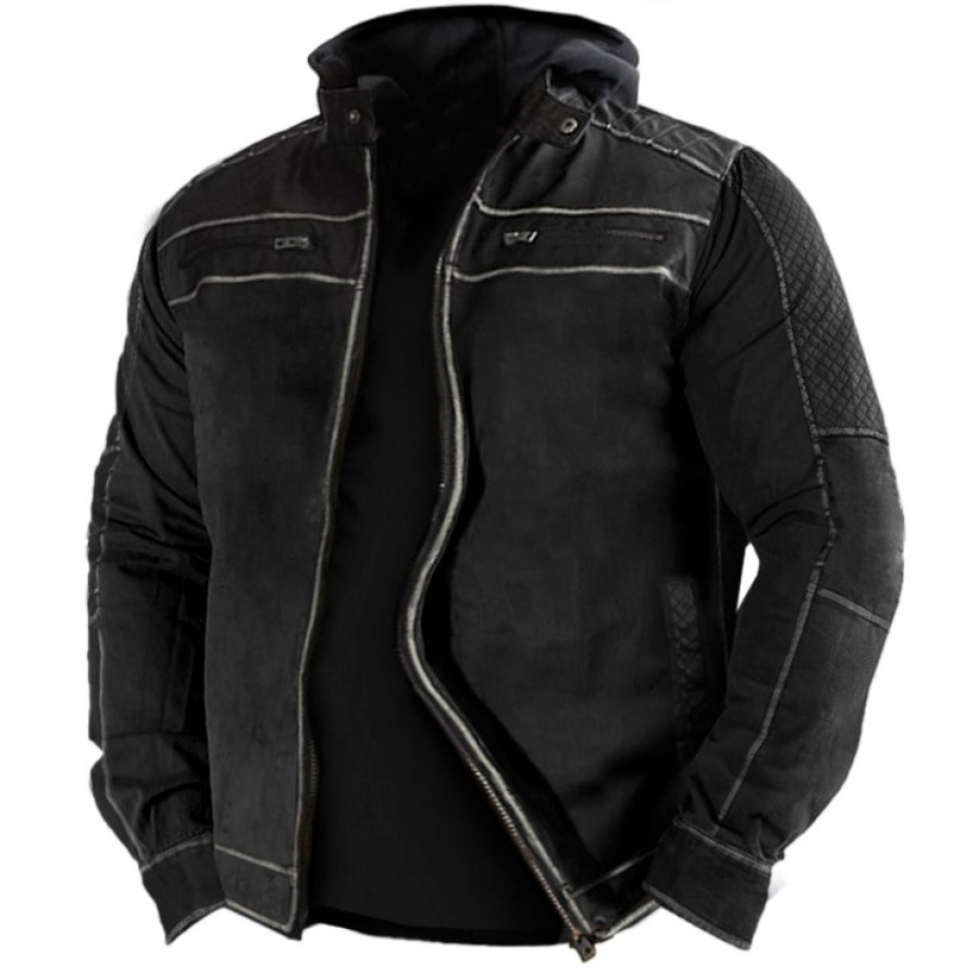 

Men's Retro Biker Zip Outdoor Jacket