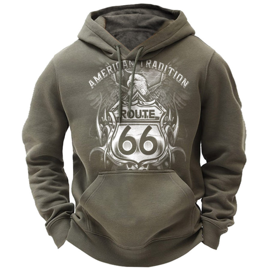 

Men's Vintage Route 66 Eagle Print Pocket Hoodie