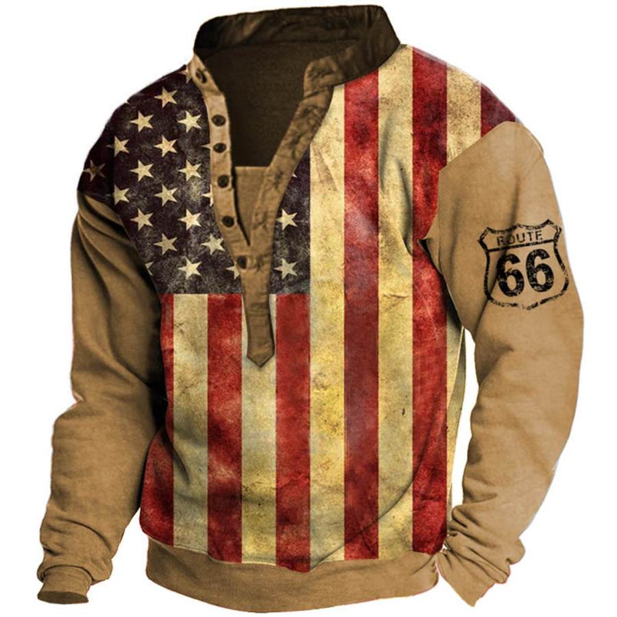 

Men's Vintage American Flag Route 66 Henley Sweatshirt